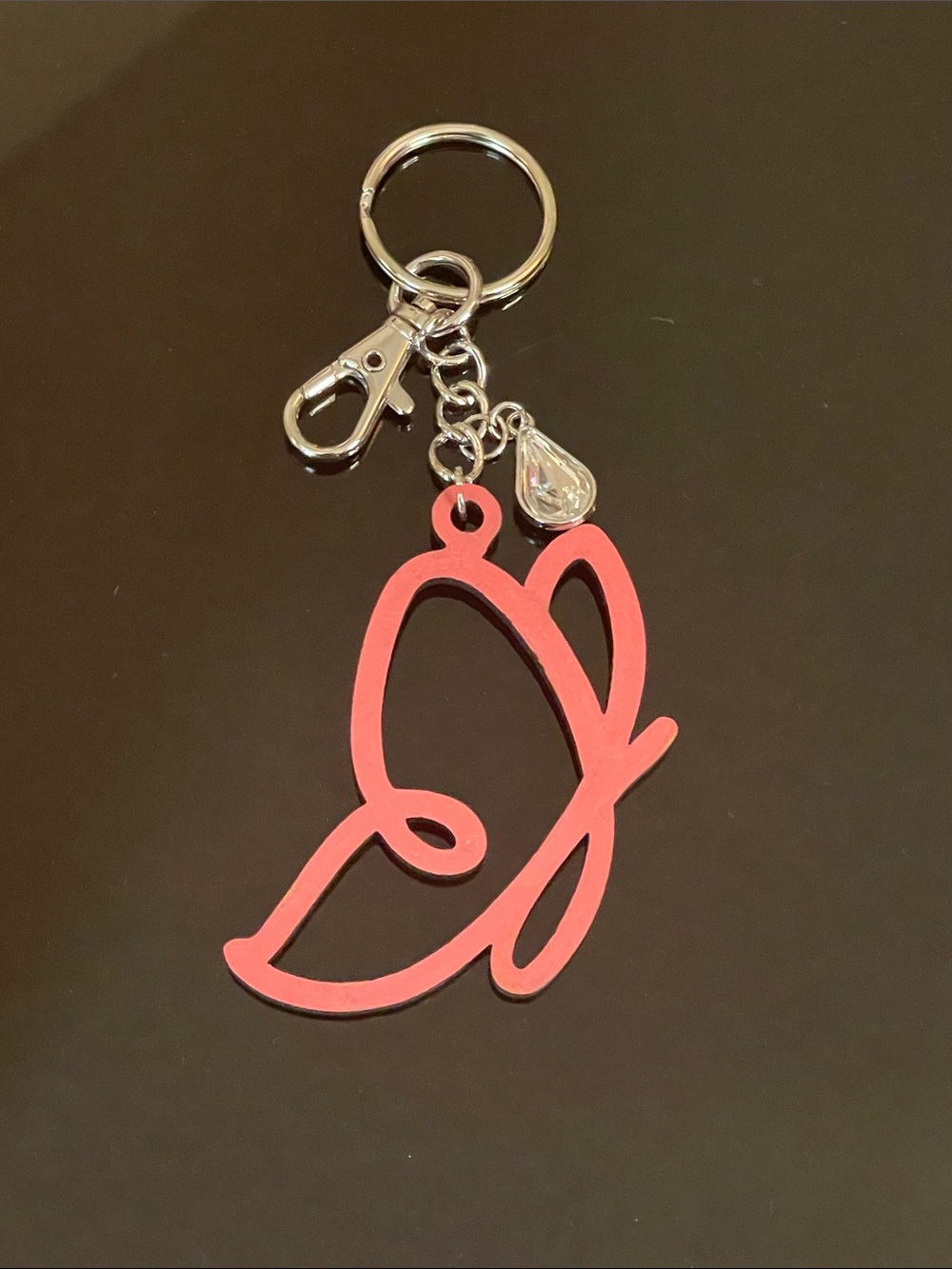 Playful Pink Butterfly Keychain/Bag Charm with Teardrop Accent
